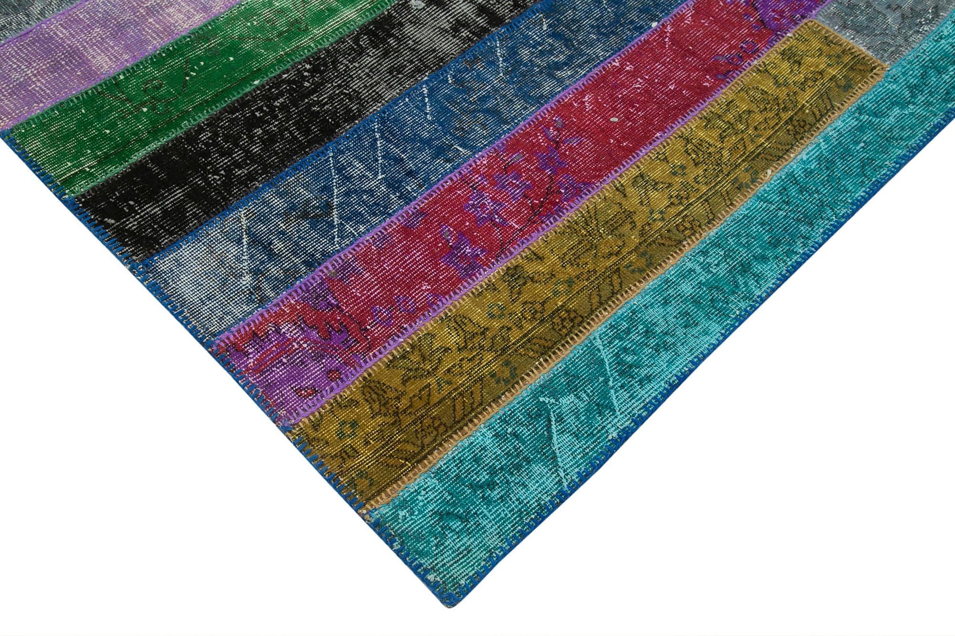 Kırk Yama Gri Patchwork Pamuk Yün El Dokuma Halısı 197x303 Agacan