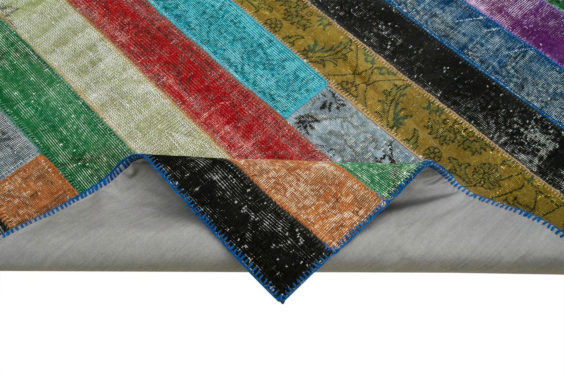 Kırk Yama Gri Patchwork Pamuk Yün El Dokuma Halısı 197x303 Agacan