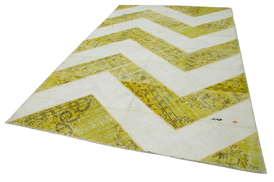 Kırk Yama Sarı Patchwork Pamuk Yün El Dokuma Halısı 200x320 Agacan
