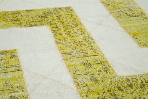 Kırk Yama Sarı Patchwork Pamuk Yün El Dokuma Halısı 200x320 Agacan