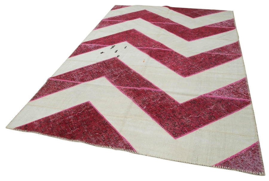 Kırk Yama Pembe Patchwork Pamuk Yün El Dokuma Halısı 201x310 Agacan