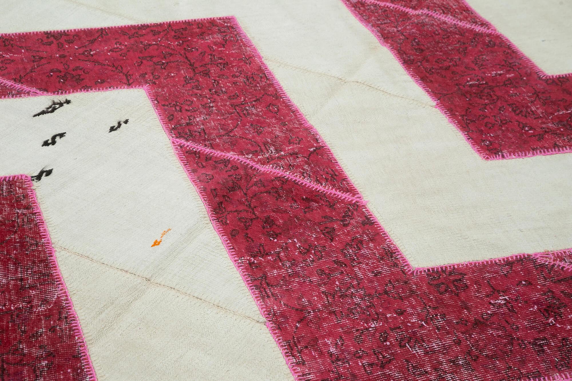 Kırk Yama Pembe Patchwork Pamuk Yün El Dokuma Halısı 201x310 Agacan