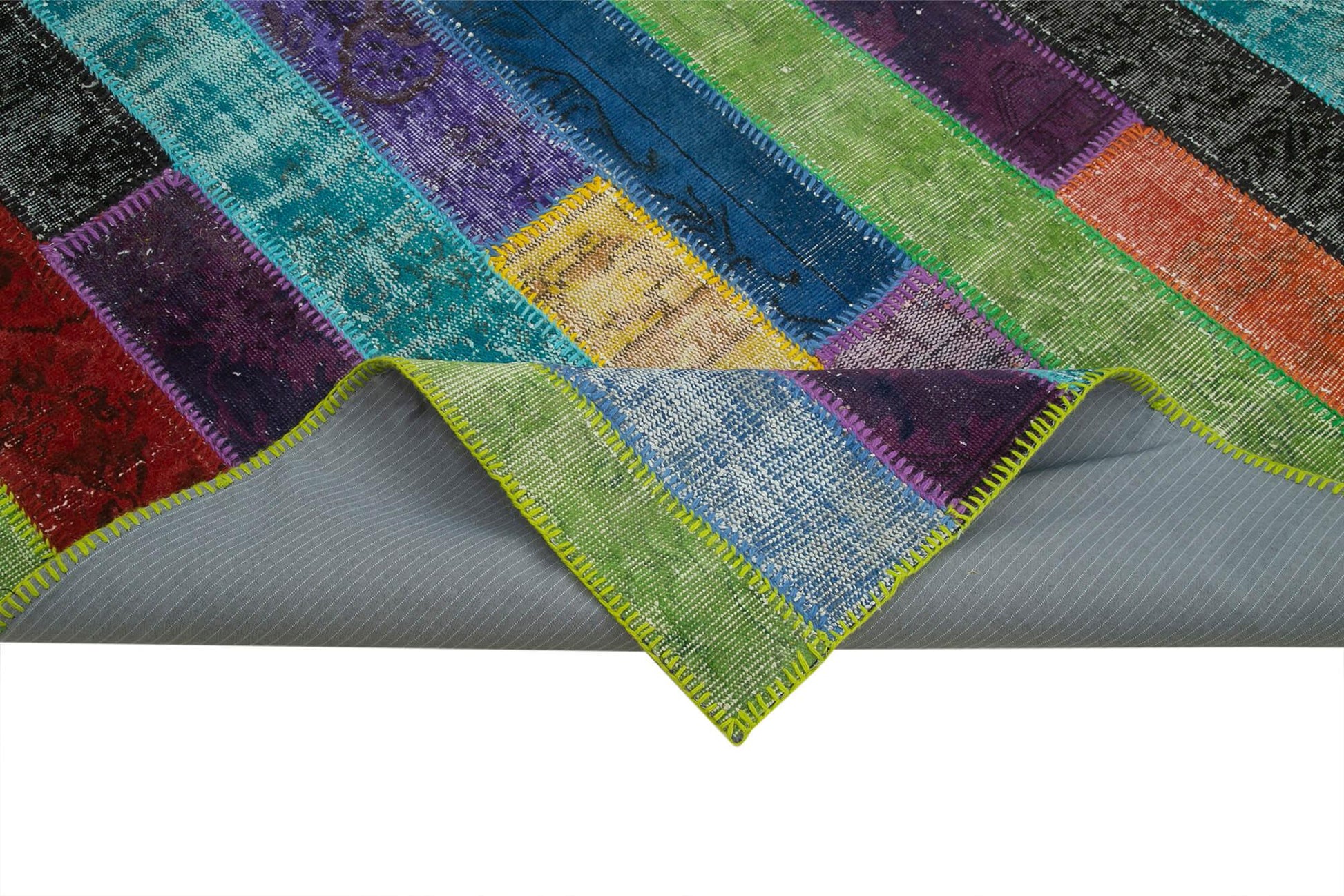 Kırk Yama Gri Patchwork Pamuk Yün El Dokuma Halısı 202x302 Agacan