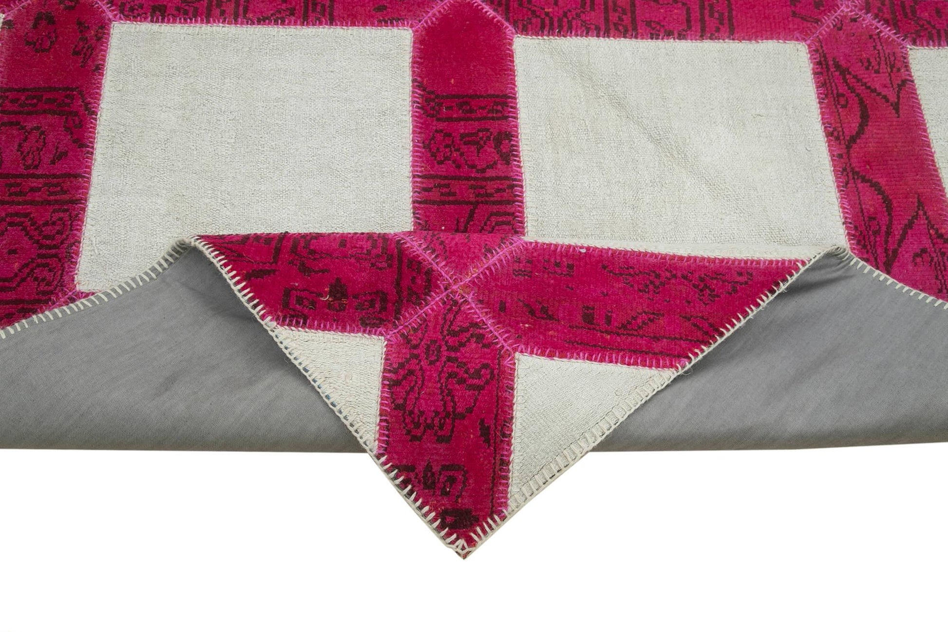 Kırk Yama Pembe Patchwork Pamuk Yün El Dokuma Halısı 199x293 Agacan