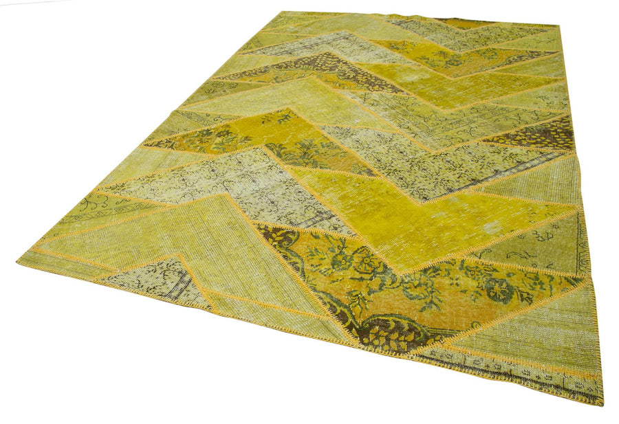 Kırk Yama Sarı Patchwork Pamuk Yün El Dokuma Halısı 205x305 Agacan