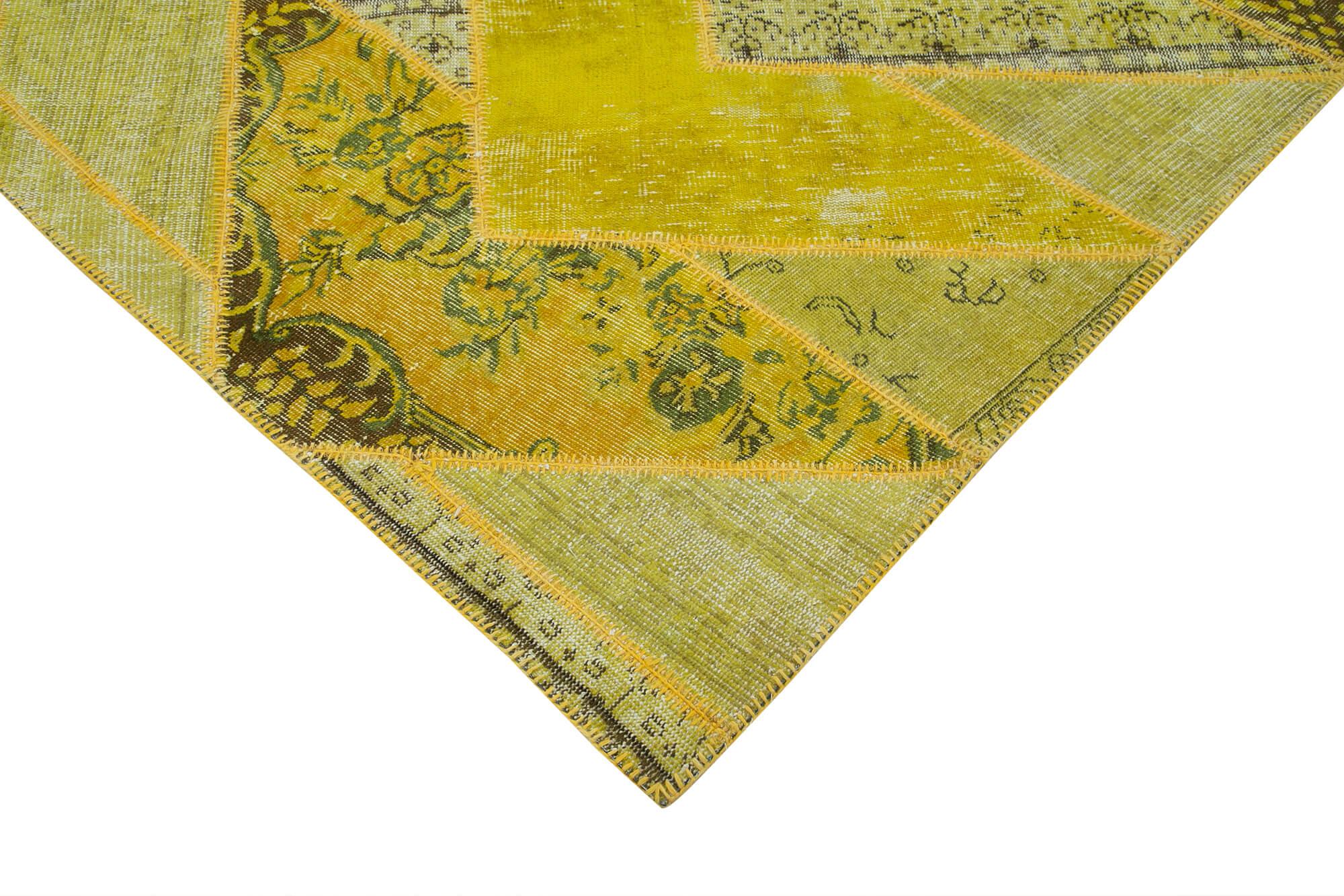 Kırk Yama Sarı Patchwork Pamuk Yün El Dokuma Halısı 205x305 Agacan