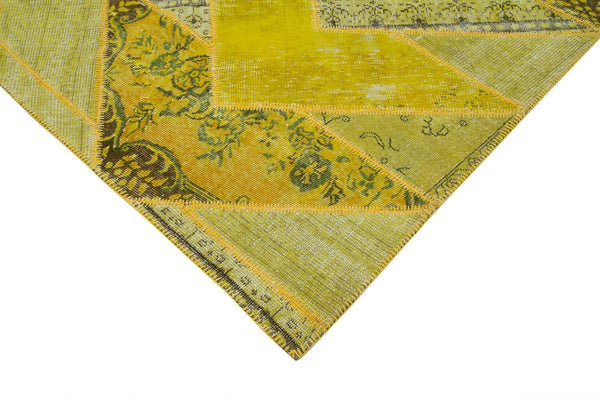 Kırk Yama Sarı Patchwork Pamuk Yün El Dokuma Halısı 205x305 Agacan