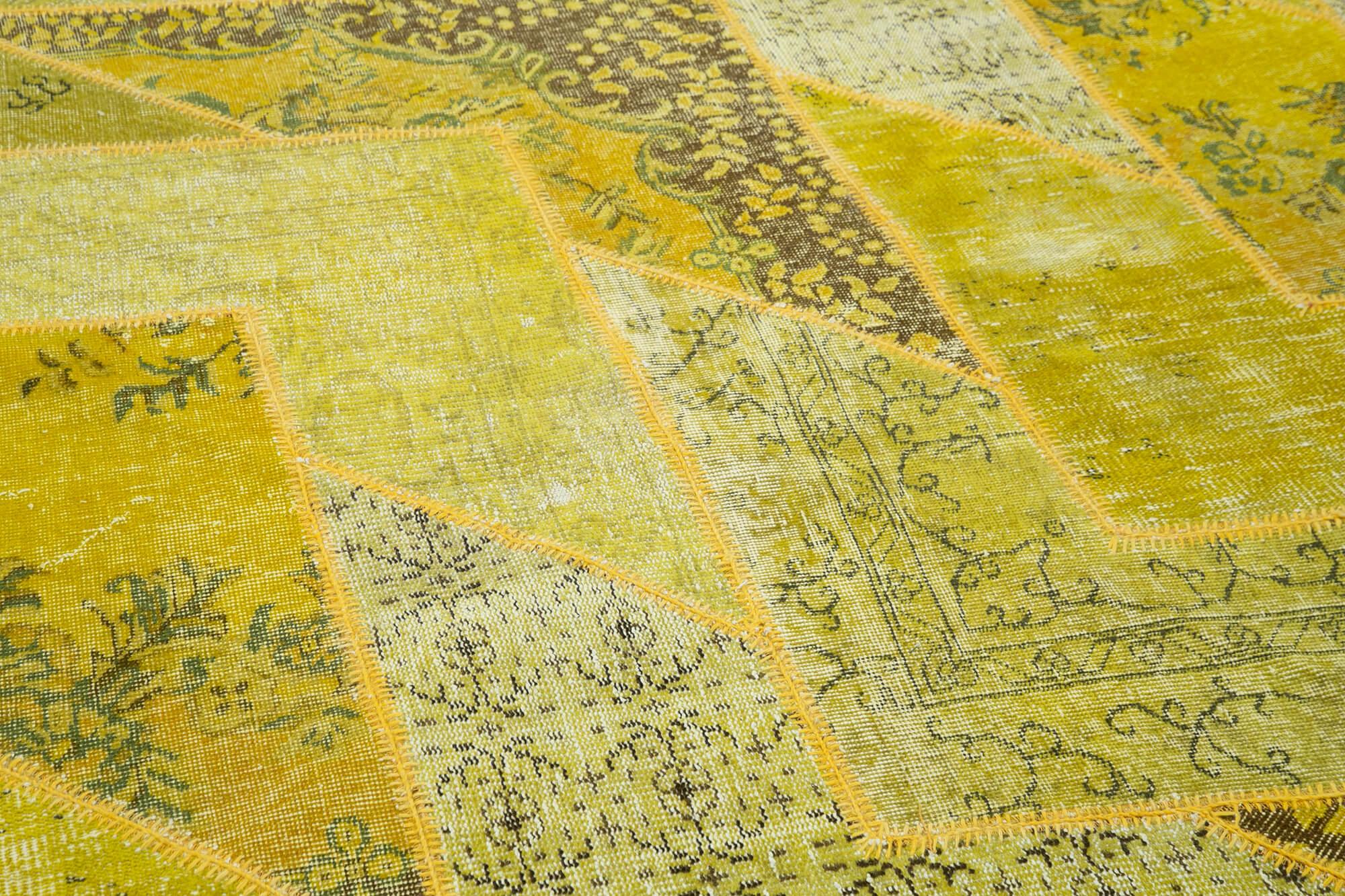 Kırk Yama Sarı Patchwork Pamuk Yün El Dokuma Halısı 205x305 Agacan