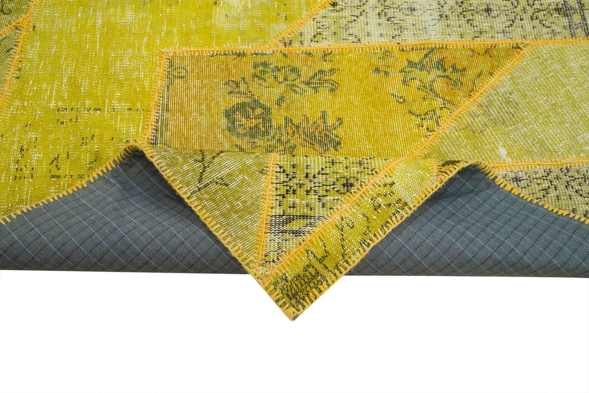 Kırk Yama Sarı Patchwork Pamuk Yün El Dokuma Halısı 205x305 Agacan
