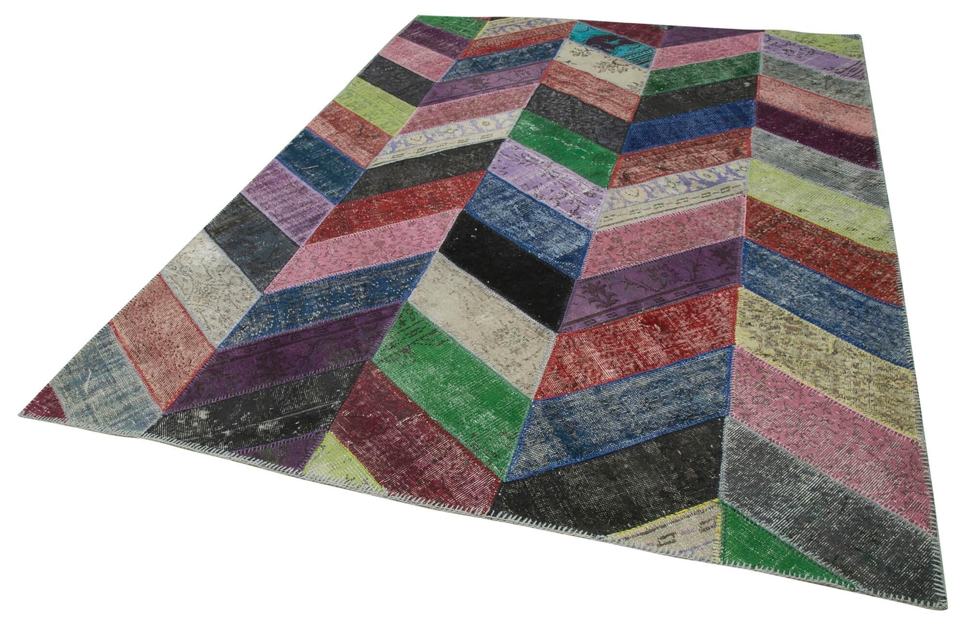 Kırk Yama Gri Patchwork Pamuk Yün El Dokuma Halısı 215x301 Agacan