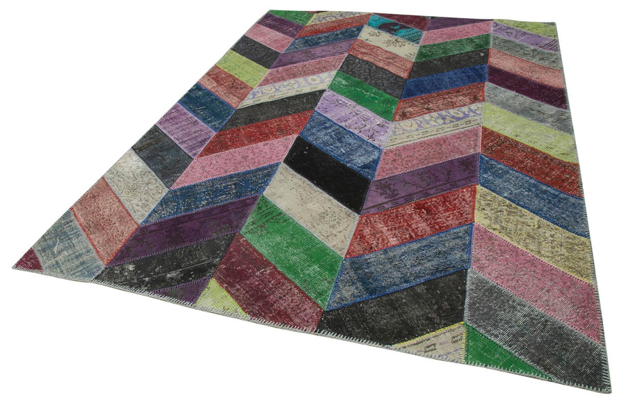 Kırk Yama Gri Patchwork Pamuk Yün El Dokuma Halısı 215x301 Agacan