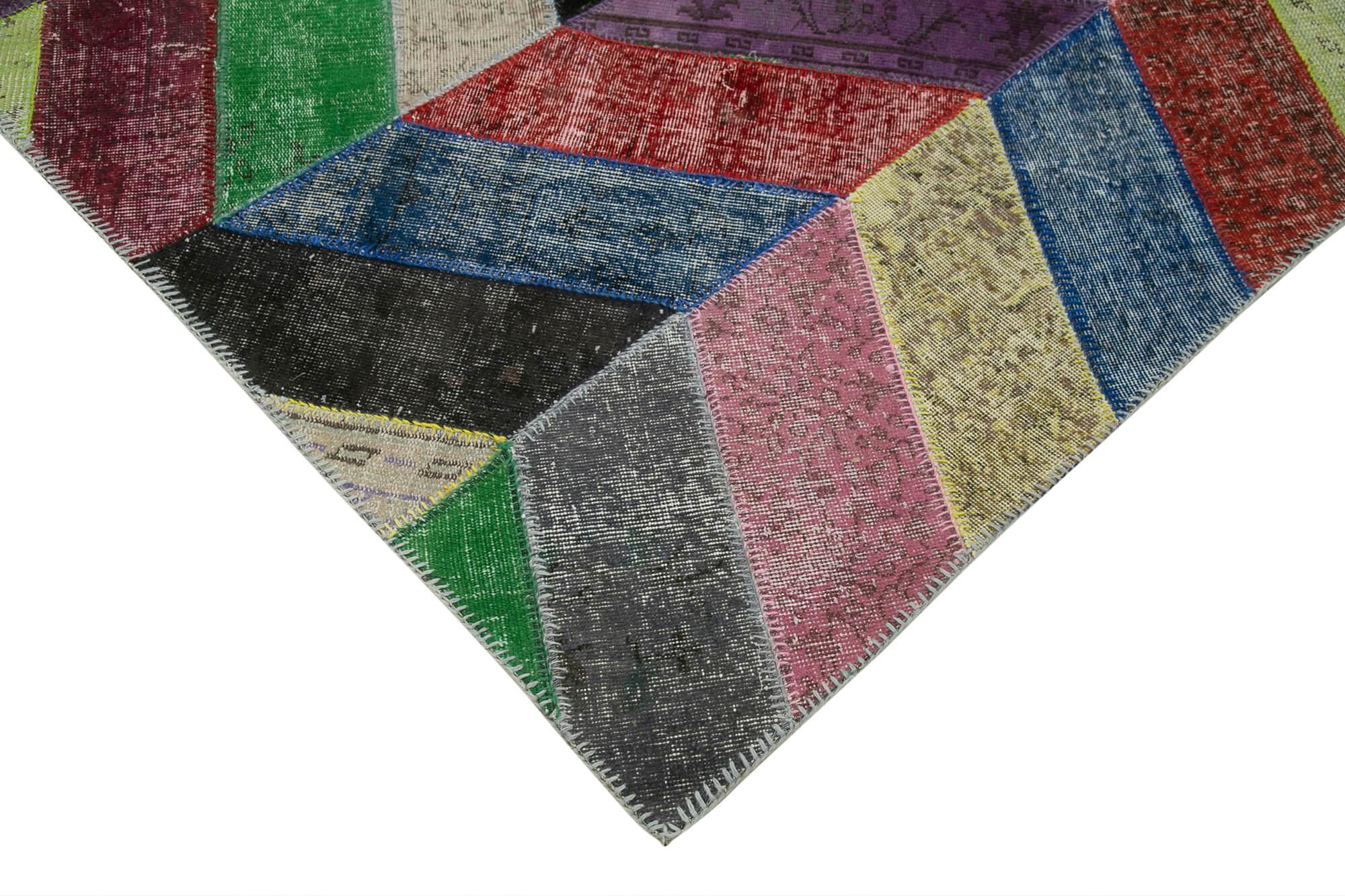 Kırk Yama Gri Patchwork Pamuk Yün El Dokuma Halısı 215x301 Agacan
