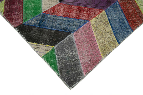 Kırk Yama Gri Patchwork Pamuk Yün El Dokuma Halısı 215x301 Agacan