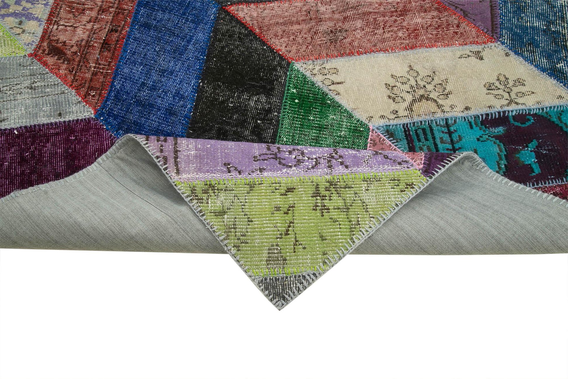 Kırk Yama Gri Patchwork Pamuk Yün El Dokuma Halısı 215x301 Agacan