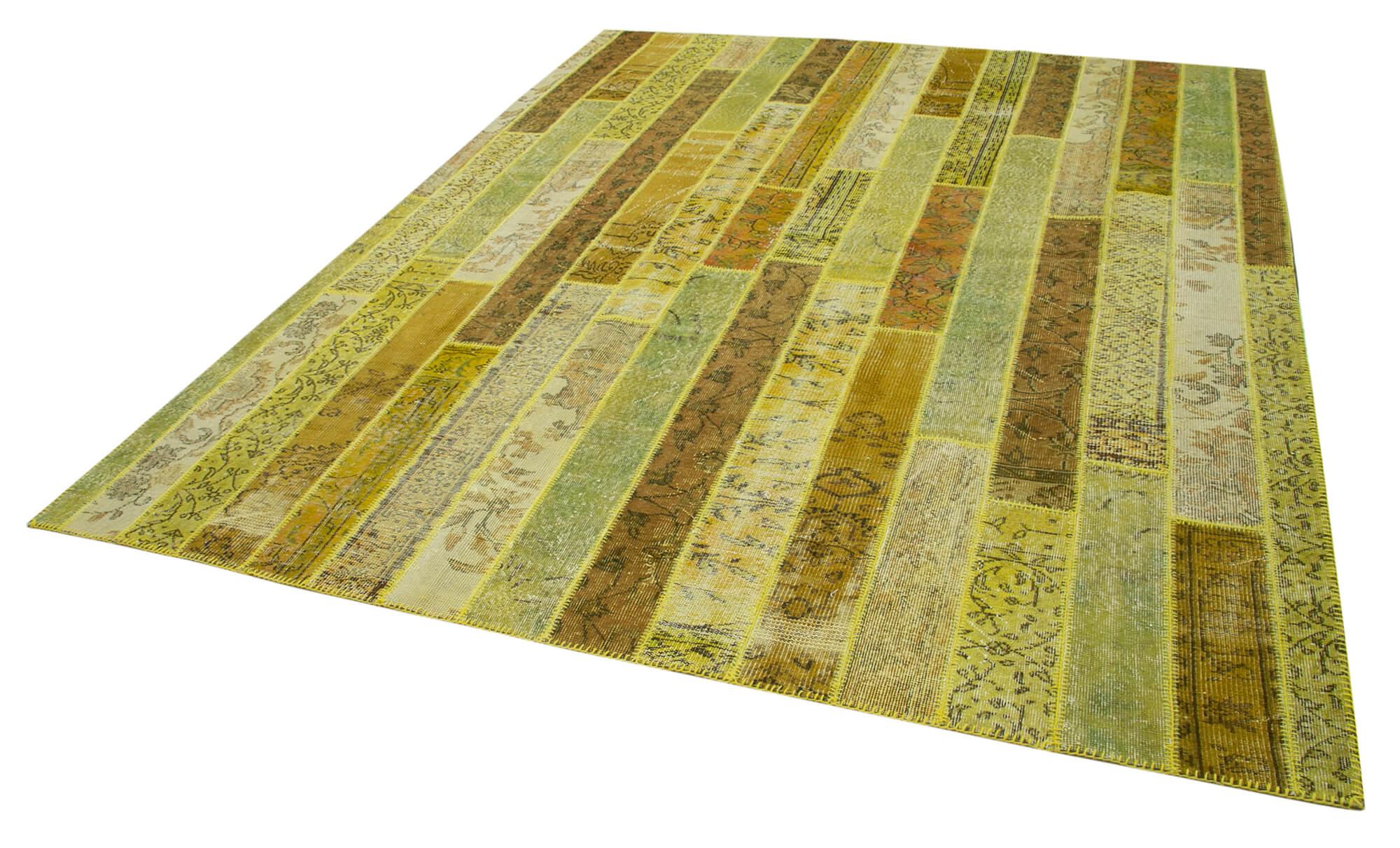 Kırk Yama Sarı Patchwork Pamuk Yün El Dokuma Halısı 248x305 Agacan