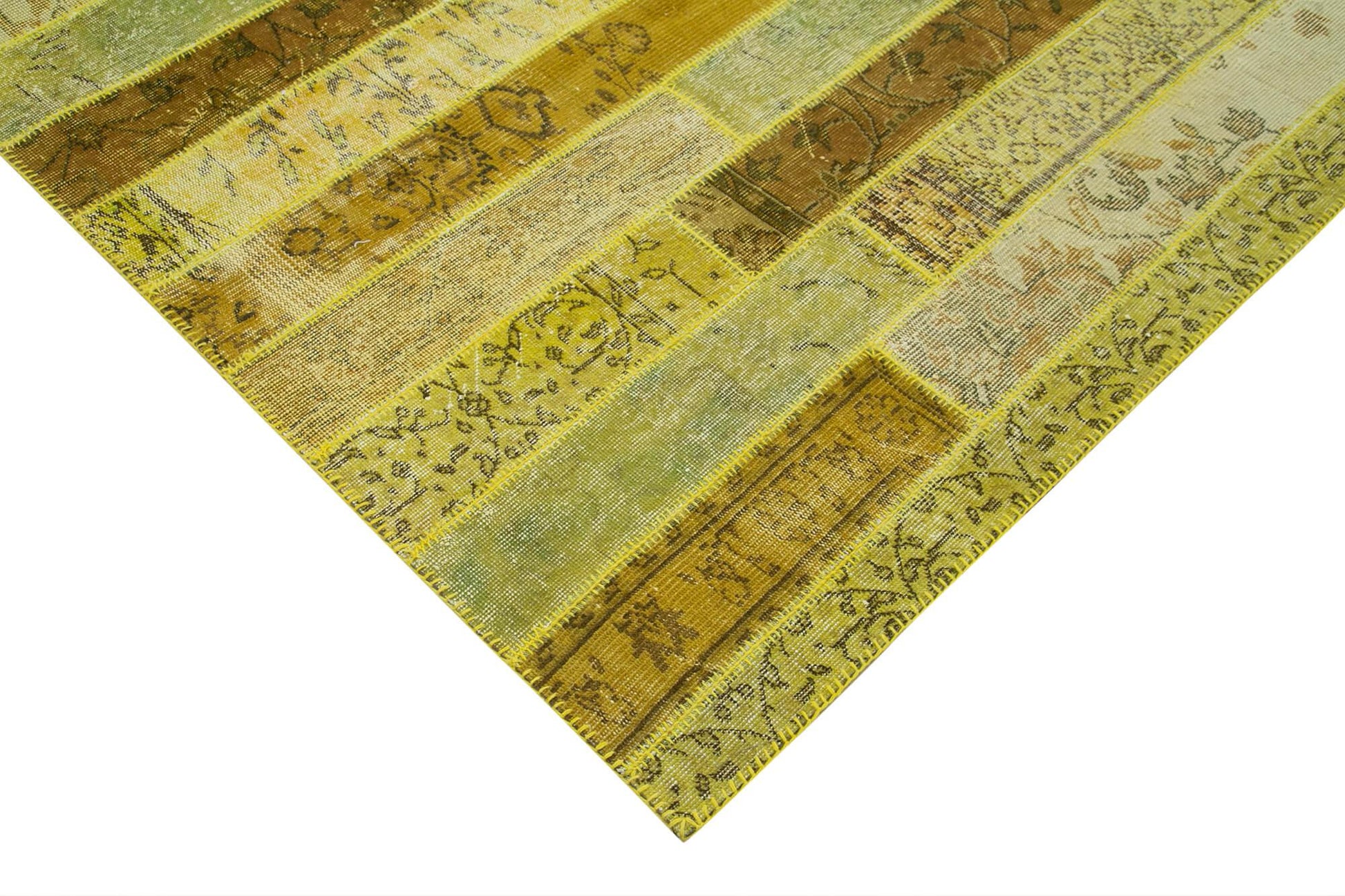 Kırk Yama Sarı Patchwork Pamuk Yün El Dokuma Halısı 248x305 Agacan