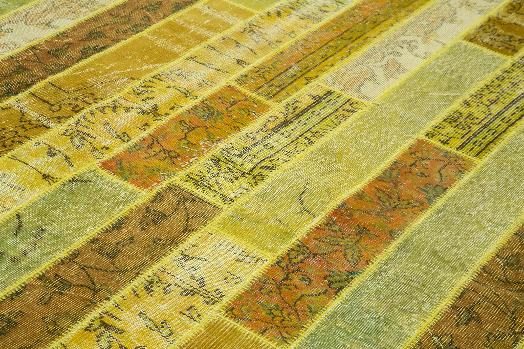 Kırk Yama Sarı Patchwork Pamuk Yün El Dokuma Halısı 248x305 Agacan