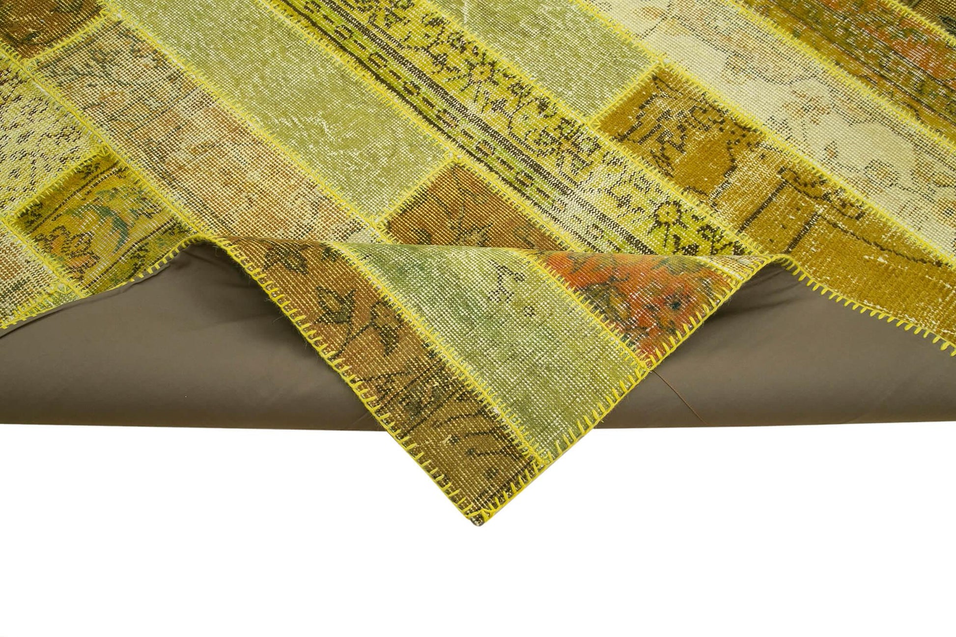 Kırk Yama Sarı Patchwork Pamuk Yün El Dokuma Halısı 248x305 Agacan