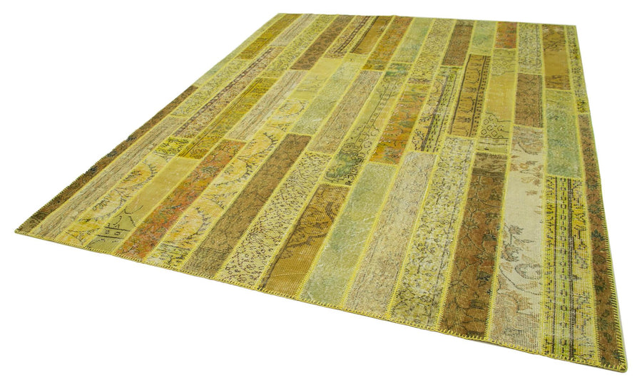 Kırk Yama Sarı Patchwork Pamuk Yün El Dokuma Halısı 245x308 Agacan
