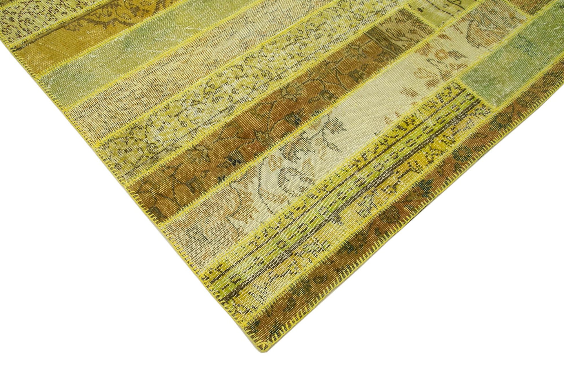 Kırk Yama Sarı Patchwork Pamuk Yün El Dokuma Halısı 245x308 Agacan