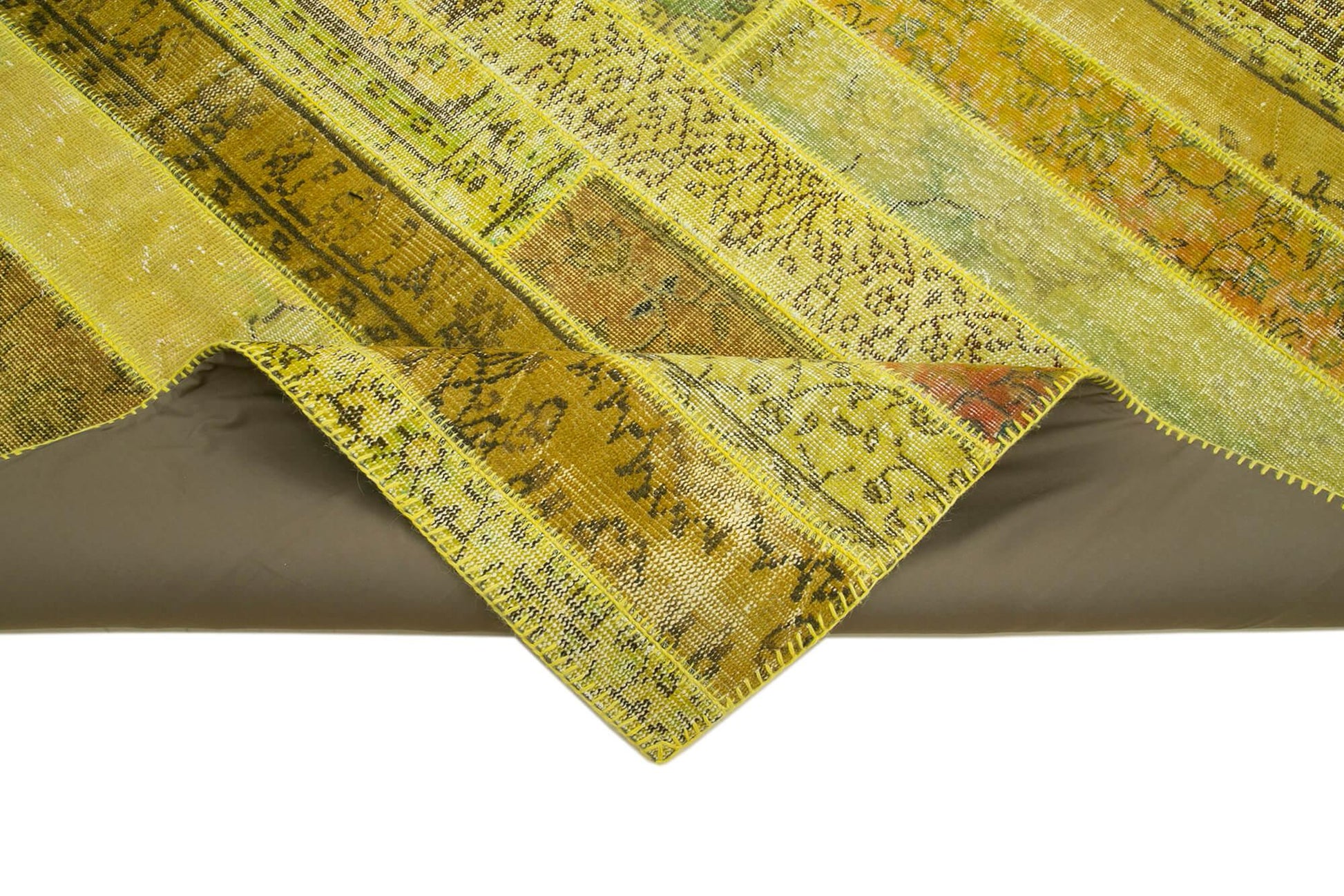 Kırk Yama Sarı Patchwork Pamuk Yün El Dokuma Halısı 245x308 Agacan