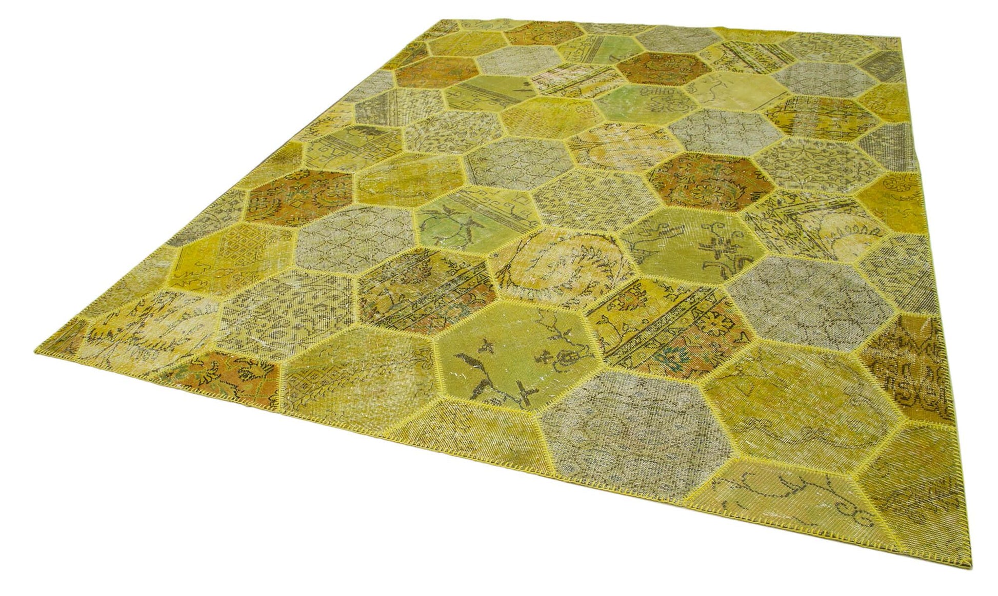 Kırk Yama Sarı Patchwork Pamuk Yün El Dokuma Halısı 248x310 Agacan