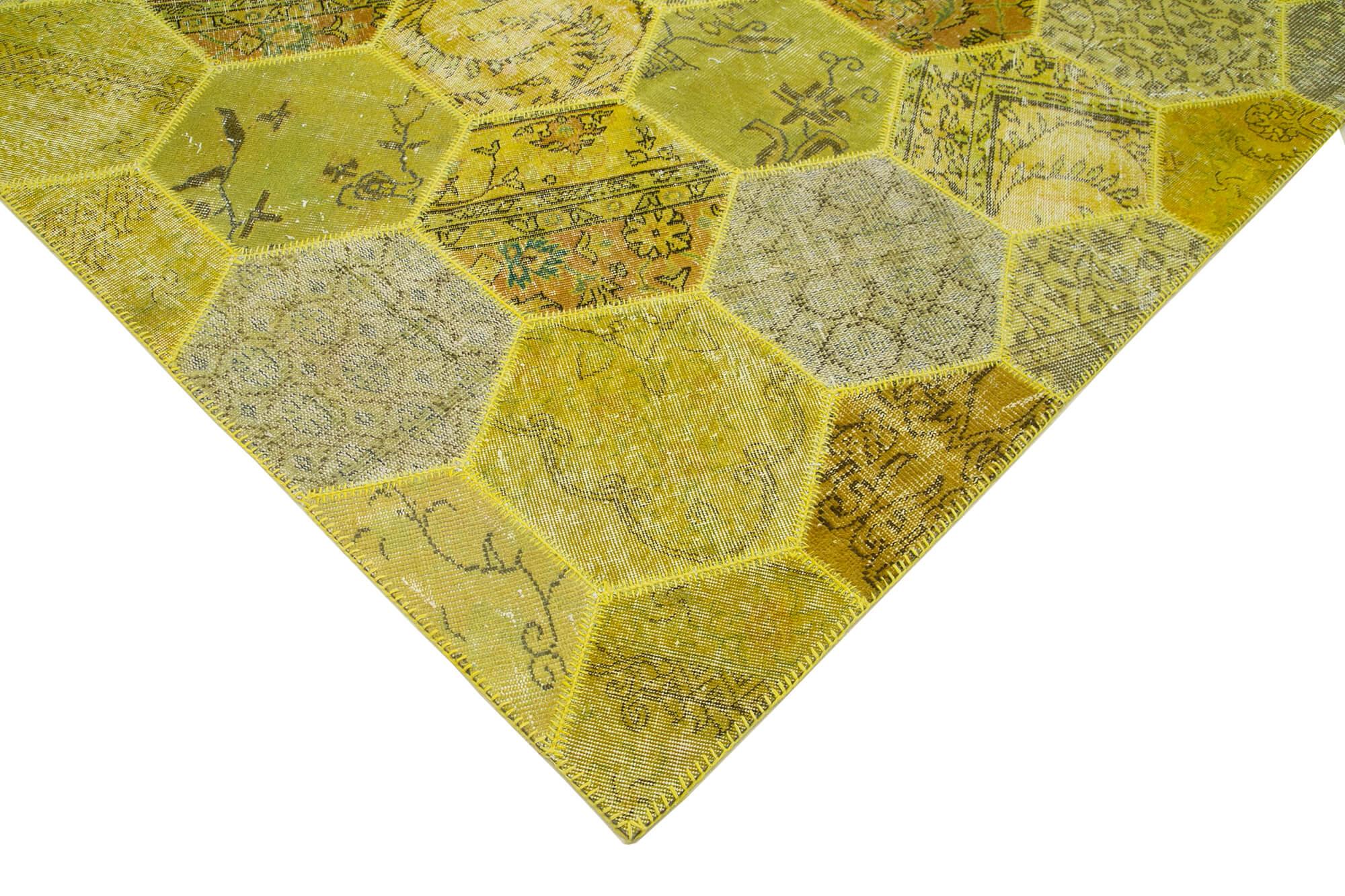 Kırk Yama Sarı Patchwork Pamuk Yün El Dokuma Halısı 248x310 Agacan