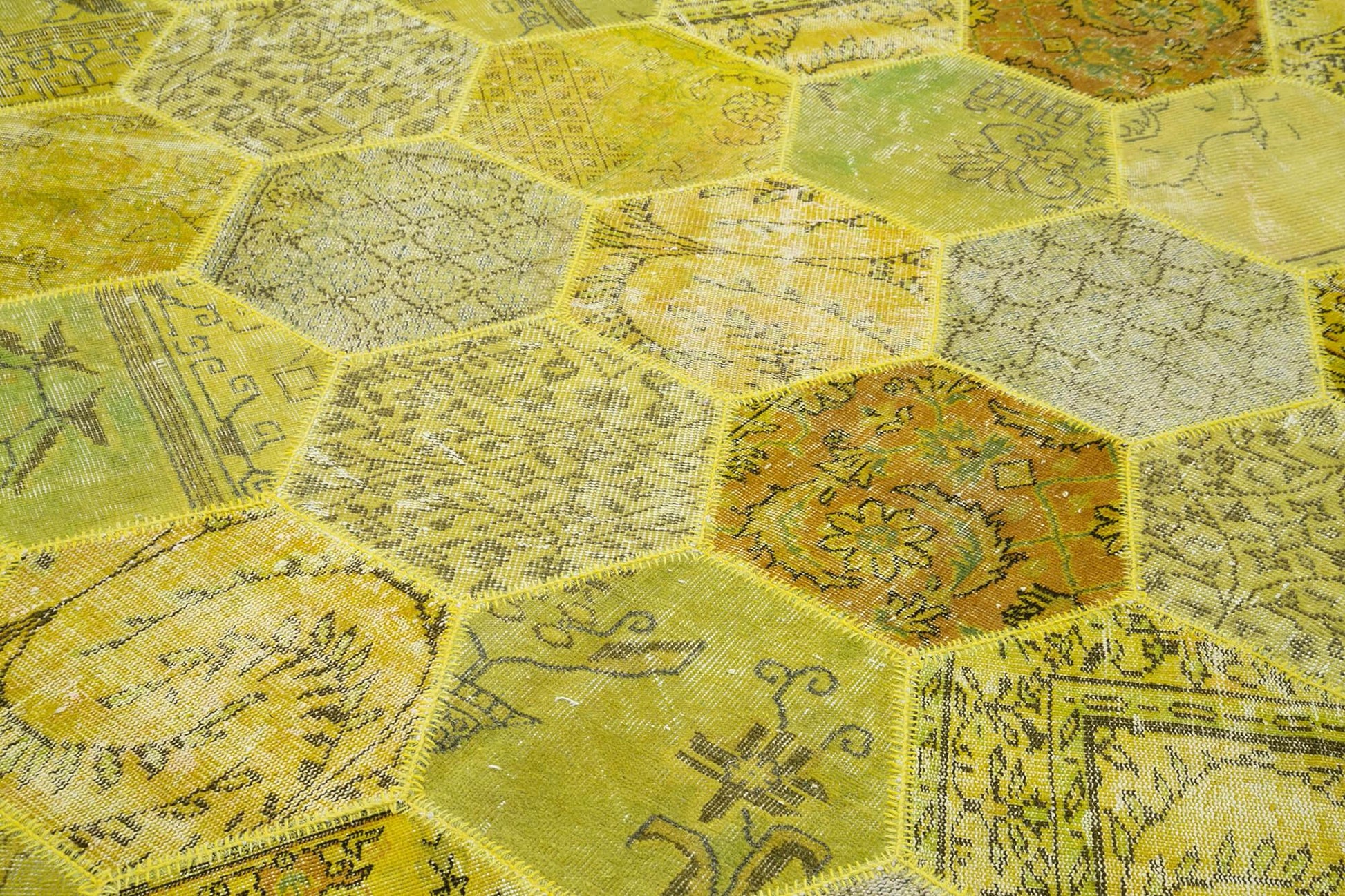 Kırk Yama Sarı Patchwork Pamuk Yün El Dokuma Halısı 248x310 Agacan