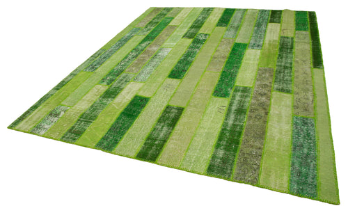 Kırk Yama Yeşil Patchwork Pamuk Yün El Dokuma Halısı 247x307 Agacan
