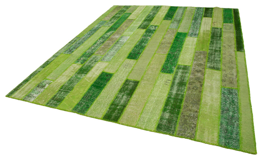 Kırk Yama Yeşil Patchwork Pamuk Yün El Dokuma Halısı 247x307 Agacan