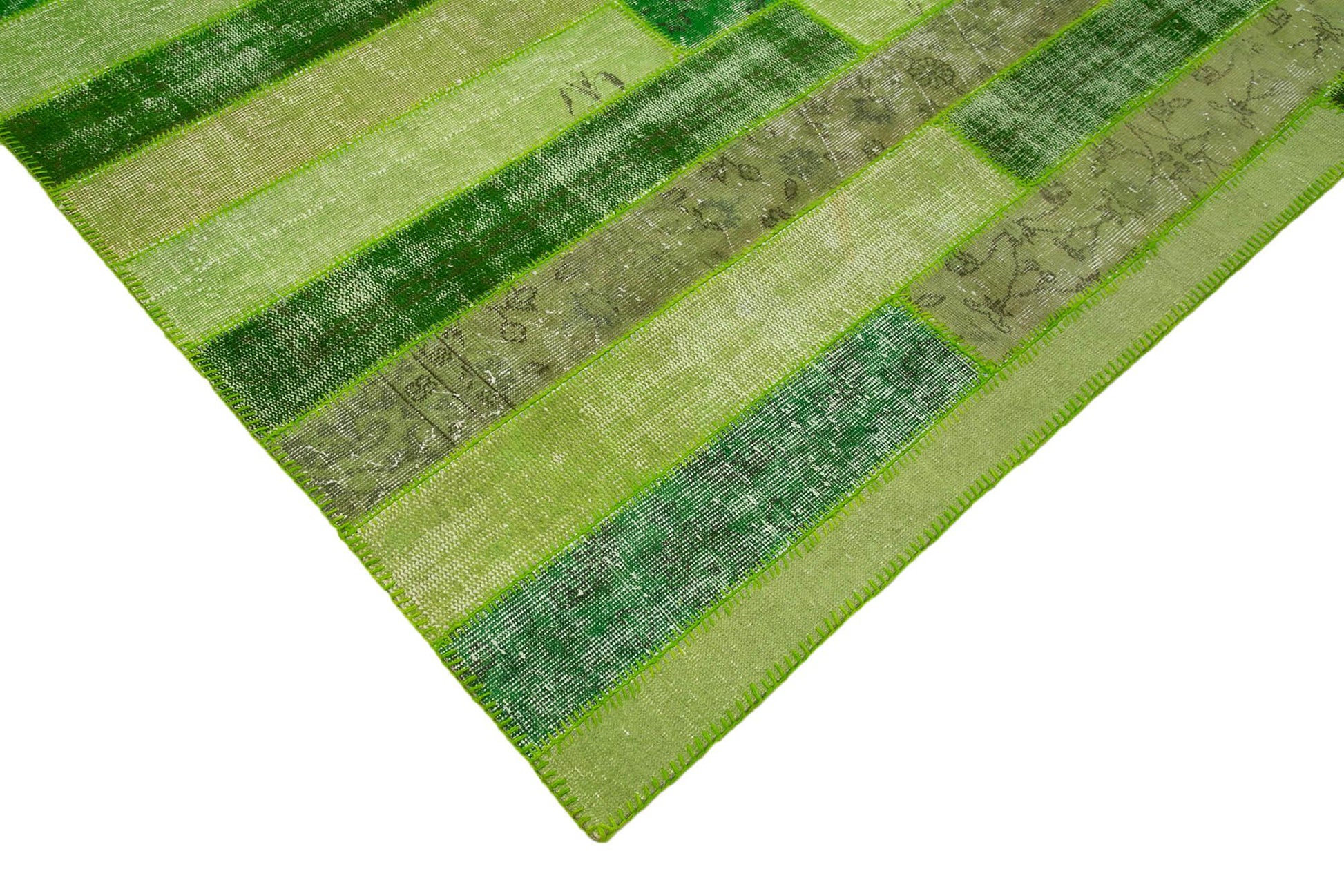 Kırk Yama Yeşil Patchwork Pamuk Yün El Dokuma Halısı 247x307 Agacan