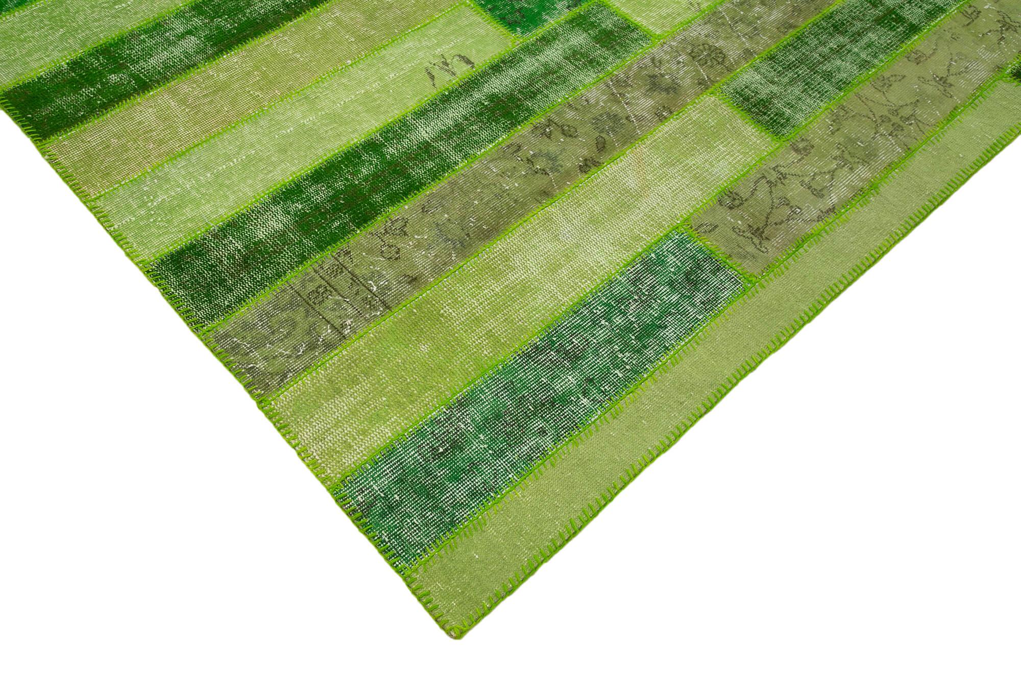 Kırk Yama Yeşil Patchwork Pamuk Yün El Dokuma Halısı 247x307 Agacan