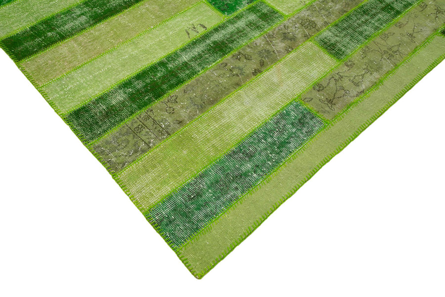 Grüner handgefertigter Patchwork Teppich 247x307 cm – im Flur
