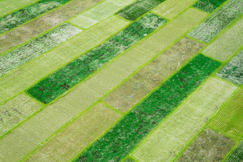 Kırk Yama Yeşil Patchwork Pamuk Yün El Dokuma Halısı 247x307 Agacan