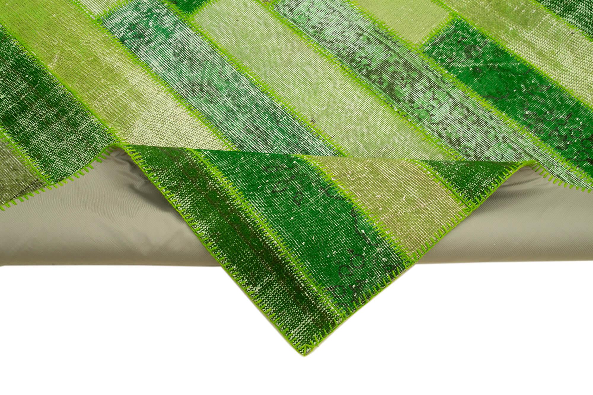Kırk Yama Yeşil Patchwork Pamuk Yün El Dokuma Halısı 247x307 Agacan