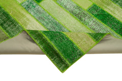 Kırk Yama Yeşil Patchwork Pamuk Yün El Dokuma Halısı 247x307 Agacan