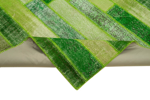 Kırk Yama Yeşil Patchwork Pamuk Yün El Dokuma Halısı 247x307 Agacan