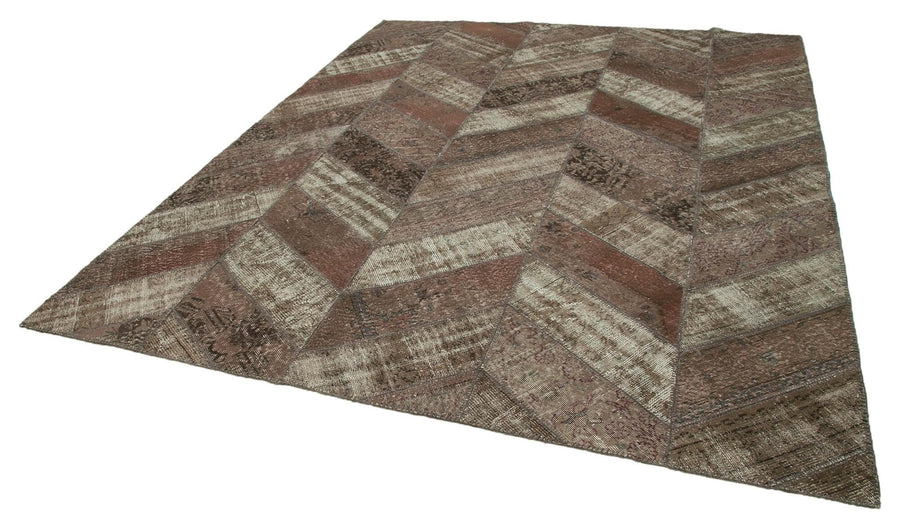 Kırk Yama Kahverengi Patchwork Pamuk Yün El Dokuma Halısı 247x309 Agacan