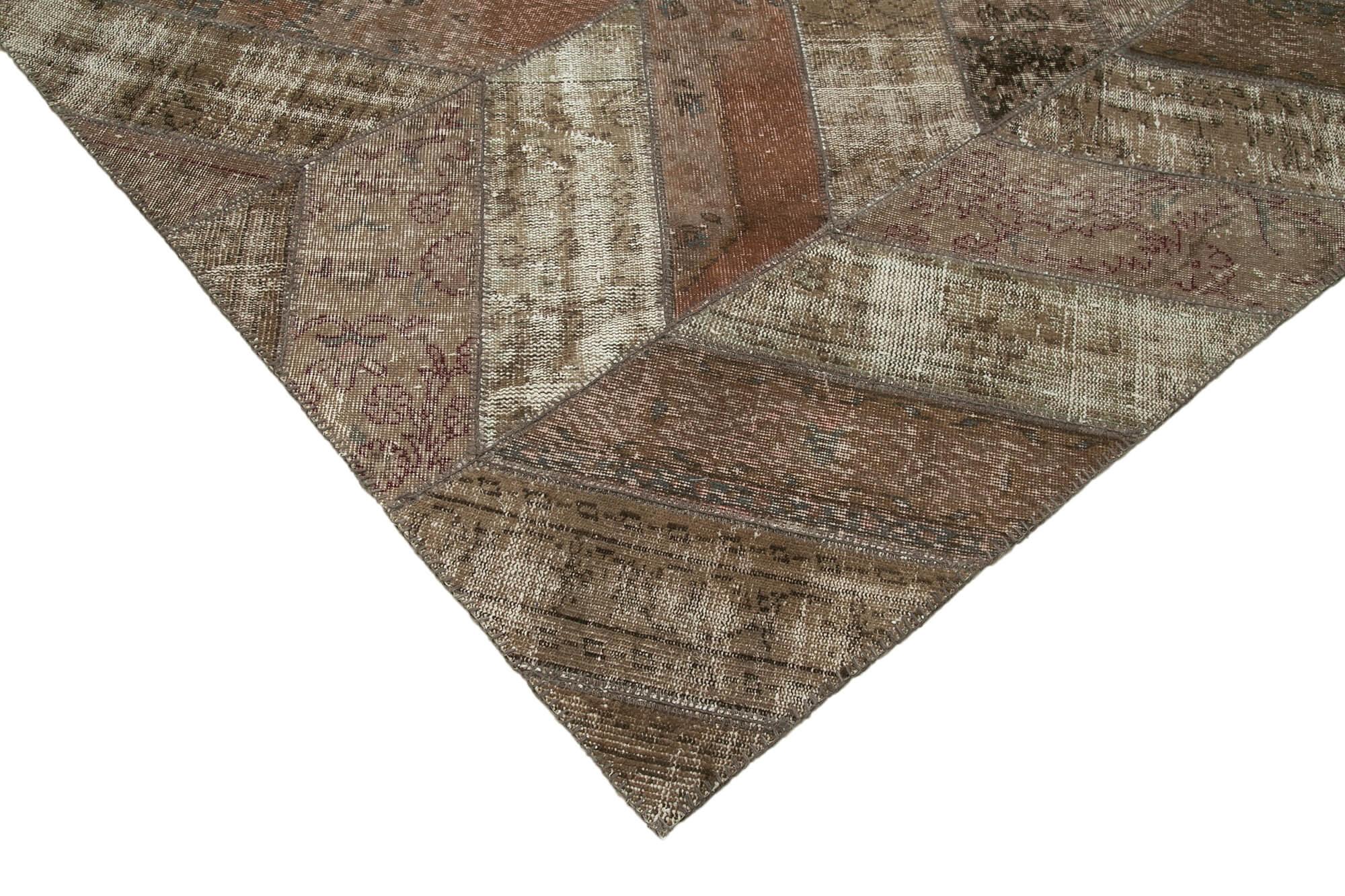 Kırk Yama Kahverengi Patchwork Pamuk Yün El Dokuma Halısı 247x309 Agacan
