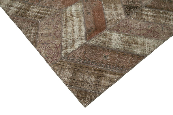 Kırk Yama Kahverengi Patchwork Pamuk Yün El Dokuma Halısı 247x309 Agacan