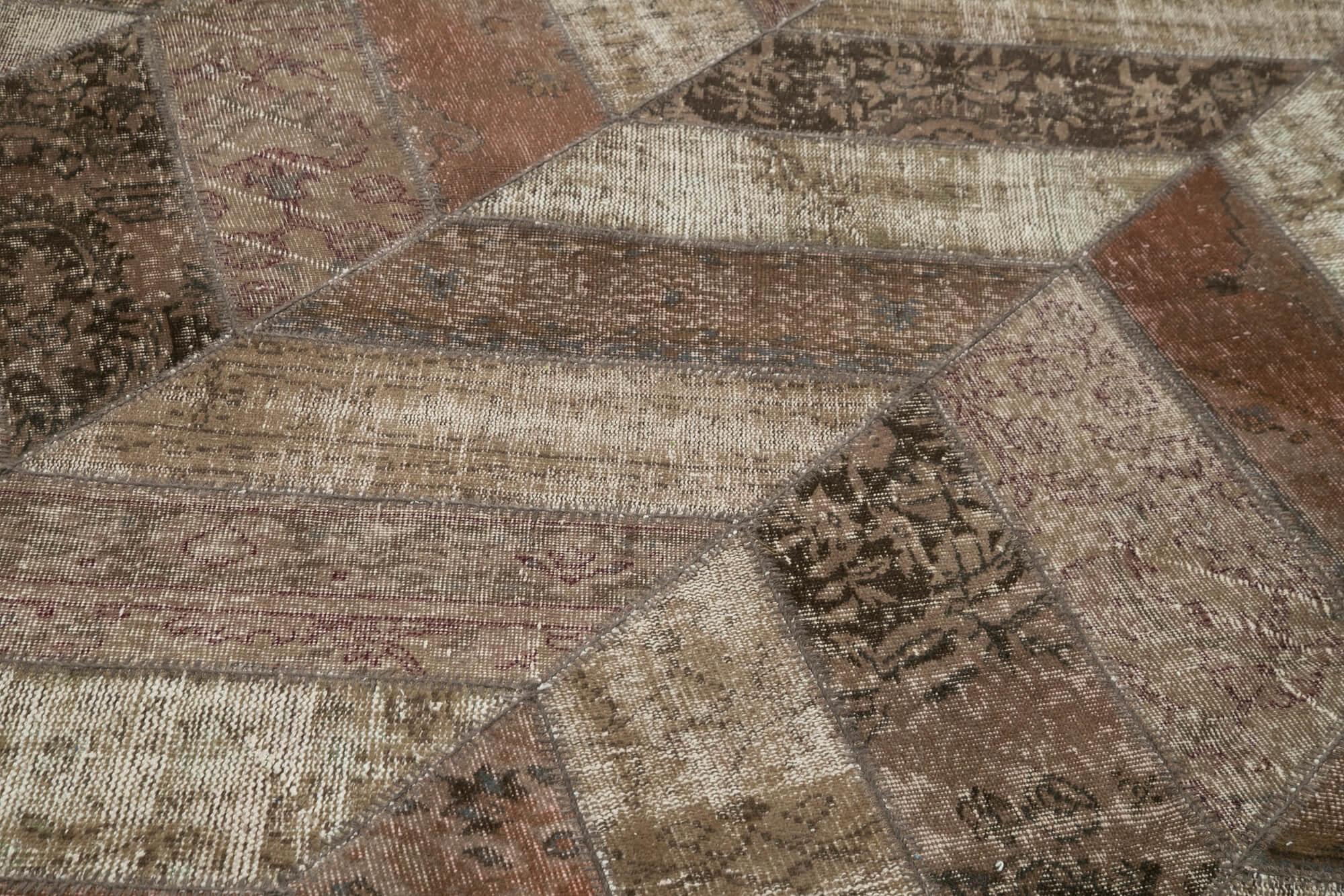 Kırk Yama Kahverengi Patchwork Pamuk Yün El Dokuma Halısı 247x309 Agacan