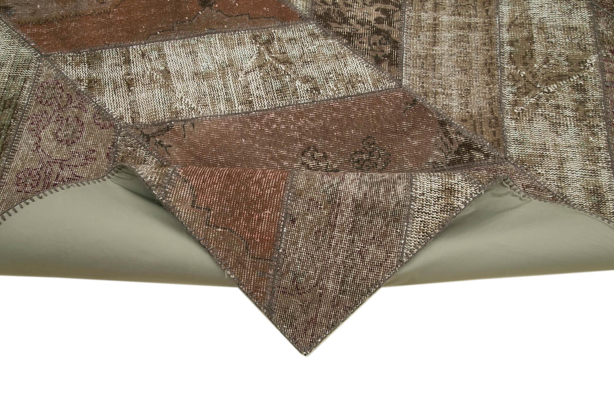 Kırk Yama Kahverengi Patchwork Pamuk Yün El Dokuma Halısı 247x309 Agacan