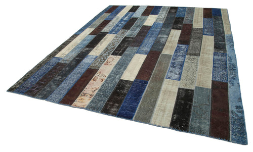 Kırk Yama Siyah Patchwork Pamuk Yün El Dokuma Halısı 248x308 Agacan