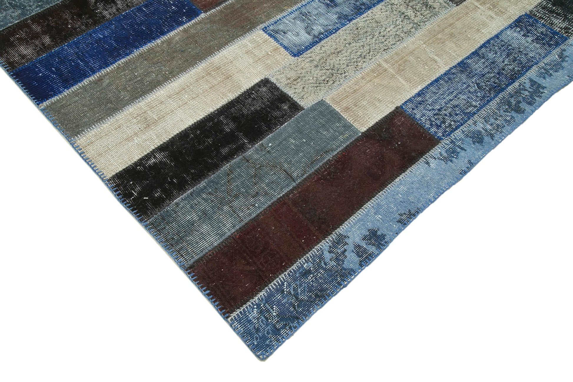 Kırk Yama Siyah Patchwork Pamuk Yün El Dokuma Halısı 248x308 Agacan