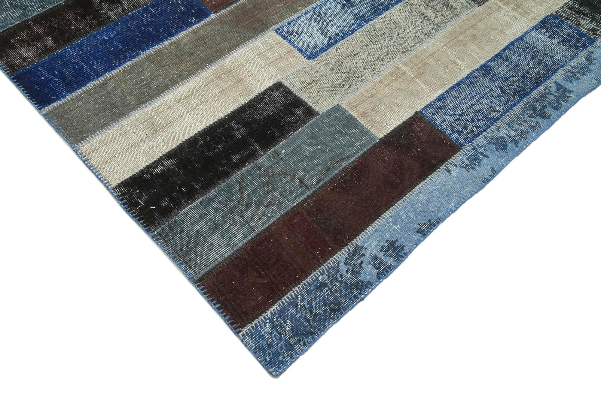 Kırk Yama Siyah Patchwork Pamuk Yün El Dokuma Halısı 248x308 Agacan