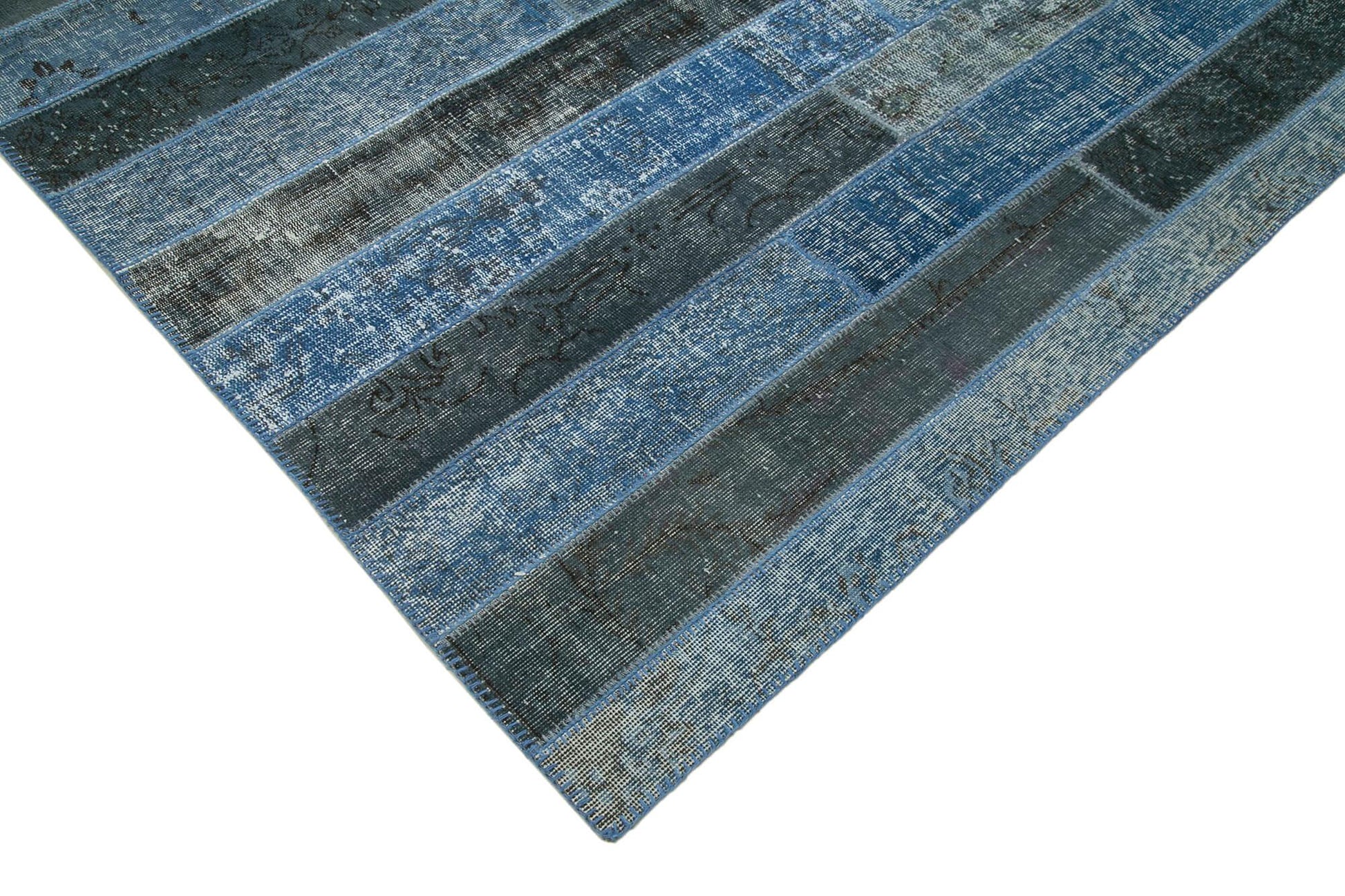 Kırk Yama Mavi Patchwork Pamuk Yün El Dokuma Halısı 249x307 Agacan