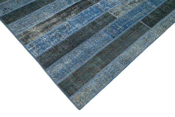 Kırk Yama Mavi Patchwork Pamuk Yün El Dokuma Halısı 249x307 Agacan