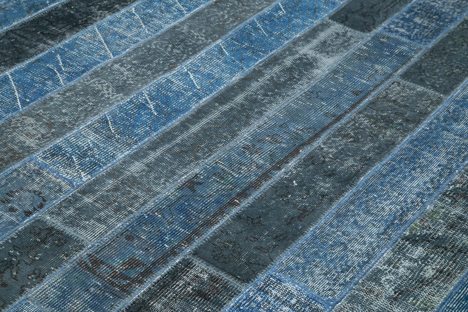 Kırk Yama Mavi Patchwork Pamuk Yün El Dokuma Halısı 249x307 Agacan