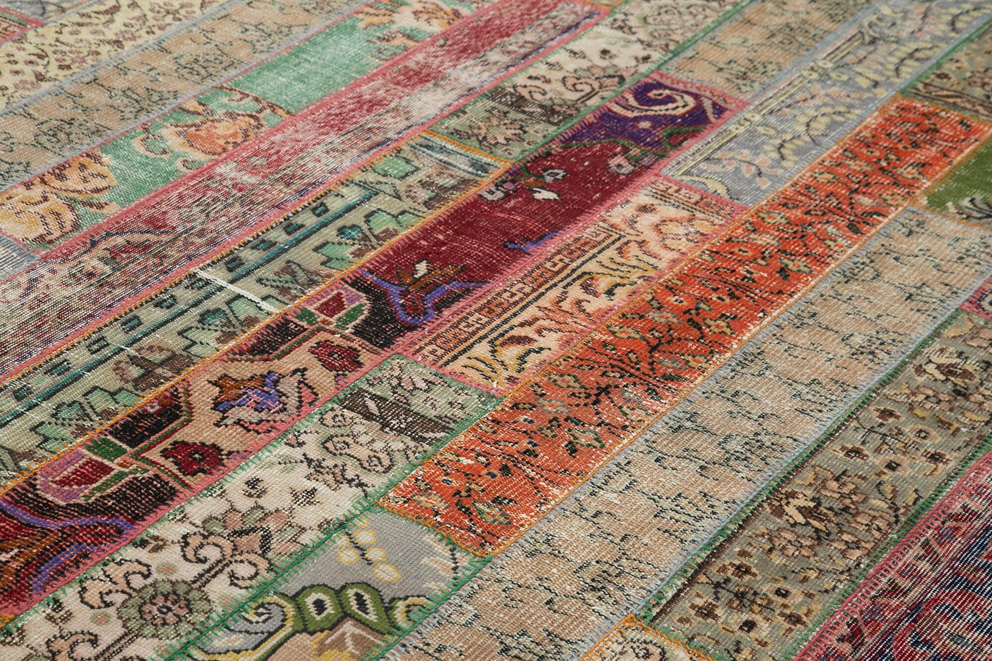 Kırk Yama Gri Patchwork Pamuk Yün El Dokuma Halısı 243x305 Agacan
