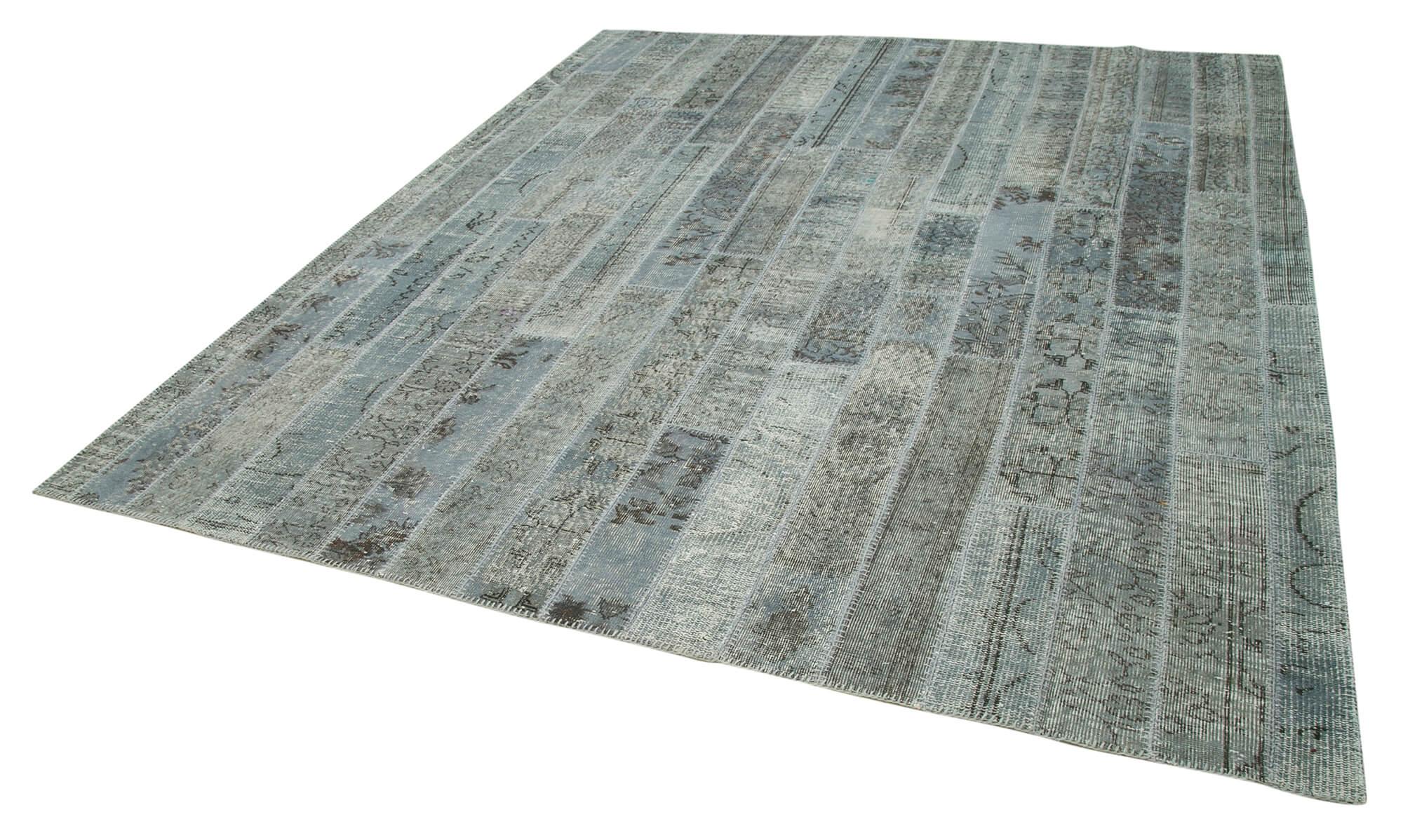 Kırk Yama Gri Patchwork Pamuk Yün El Dokuma Halısı 248x302 Agacan